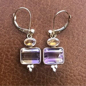 14k Yellow Gold Ametrine Citrine Leverback Dangle Earrings